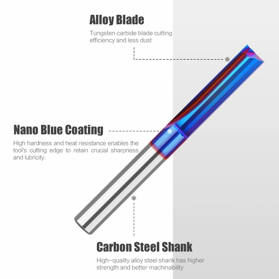 CNC frez palcowy 8 mm z powłoką nano niebieską do drewna, frez CNC do frezarki Ø8mm