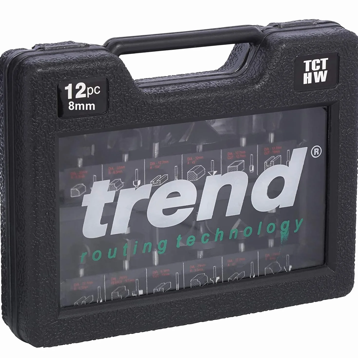 Trend 12-częściowy zestaw frezów startowych, zawiera szereg najczęściej używanych frezów do dekoracyjnej obróbki drewna, SET/SS8X8MMTC