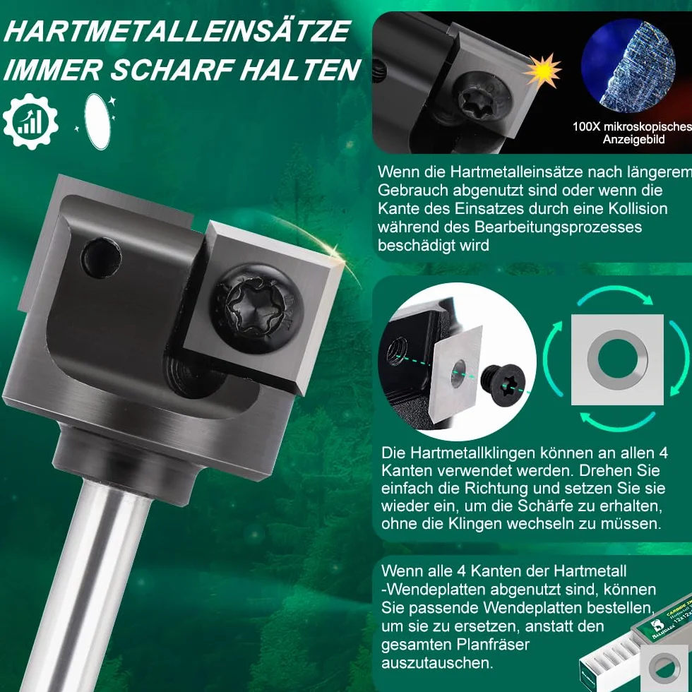 Frez czołowy do frezarek górnowrzecionowych z trzonkiem 6 mm – średnica cięcia 25,4 mm – z 2 nożami z twardego metalu 12 x 12 mm, frez krawędziowy CNC do frezowania płaskiego, rowków i