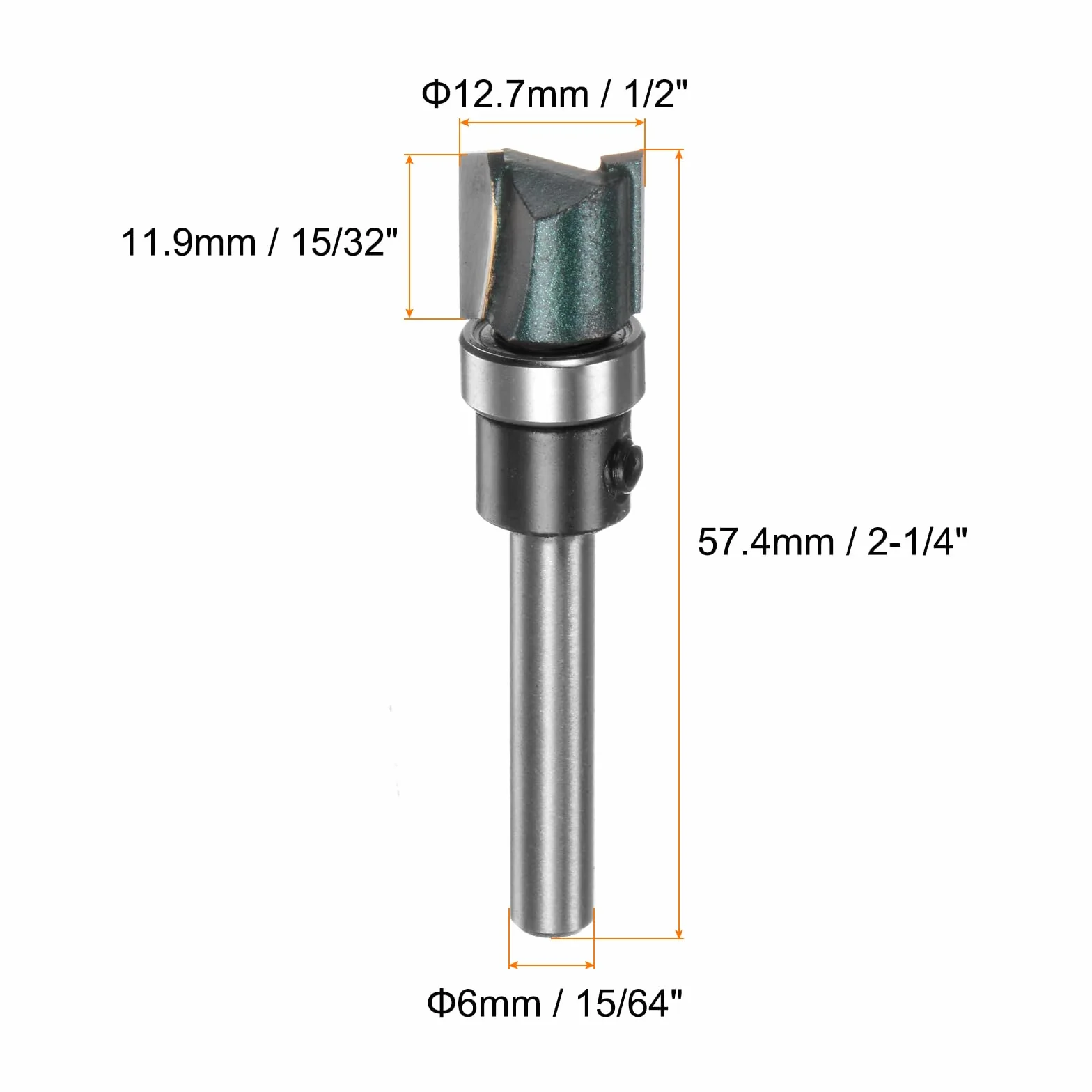 QUARKZMAN Frez do kopiowania model 0,24" ogon 15/32" długość cięcia 1/2" średnica cięcia z górnymi łożyskami precyzyjne cięcie proste narzędzie frezowanie obróbka drewna dopasowanie krawędzi