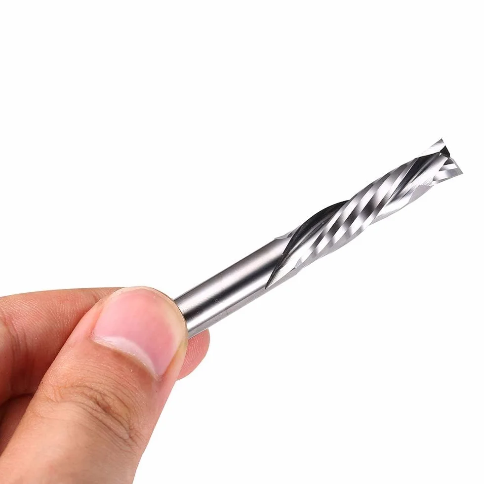 1/8 cala (3,175 mm) trzonek frez z twardego metalu, cięcie w górę i w dół, frez spiralny CNC, 2-ostrzowa głowica frez kompresyjny do grawerowania, frezowania i obróbki drewna, zestaw 5 szt