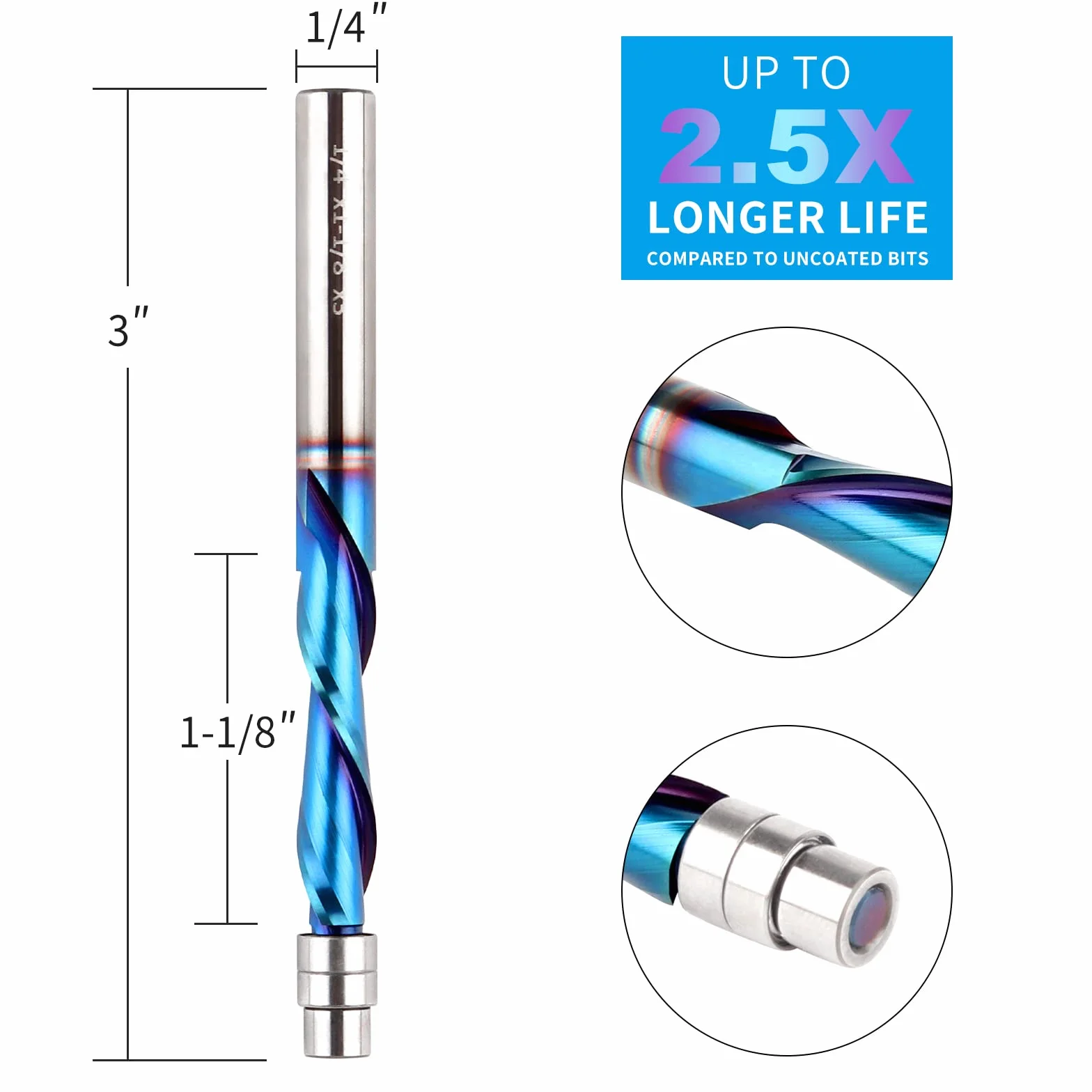 Downcut Spiral Flush Trim Router Bit, 1/4 cala Shank Solid Carbide Flush Trim Frezy spiralne z Nano-Coated by EANOSIC (1/10.2 cm Shank Down-Cut)