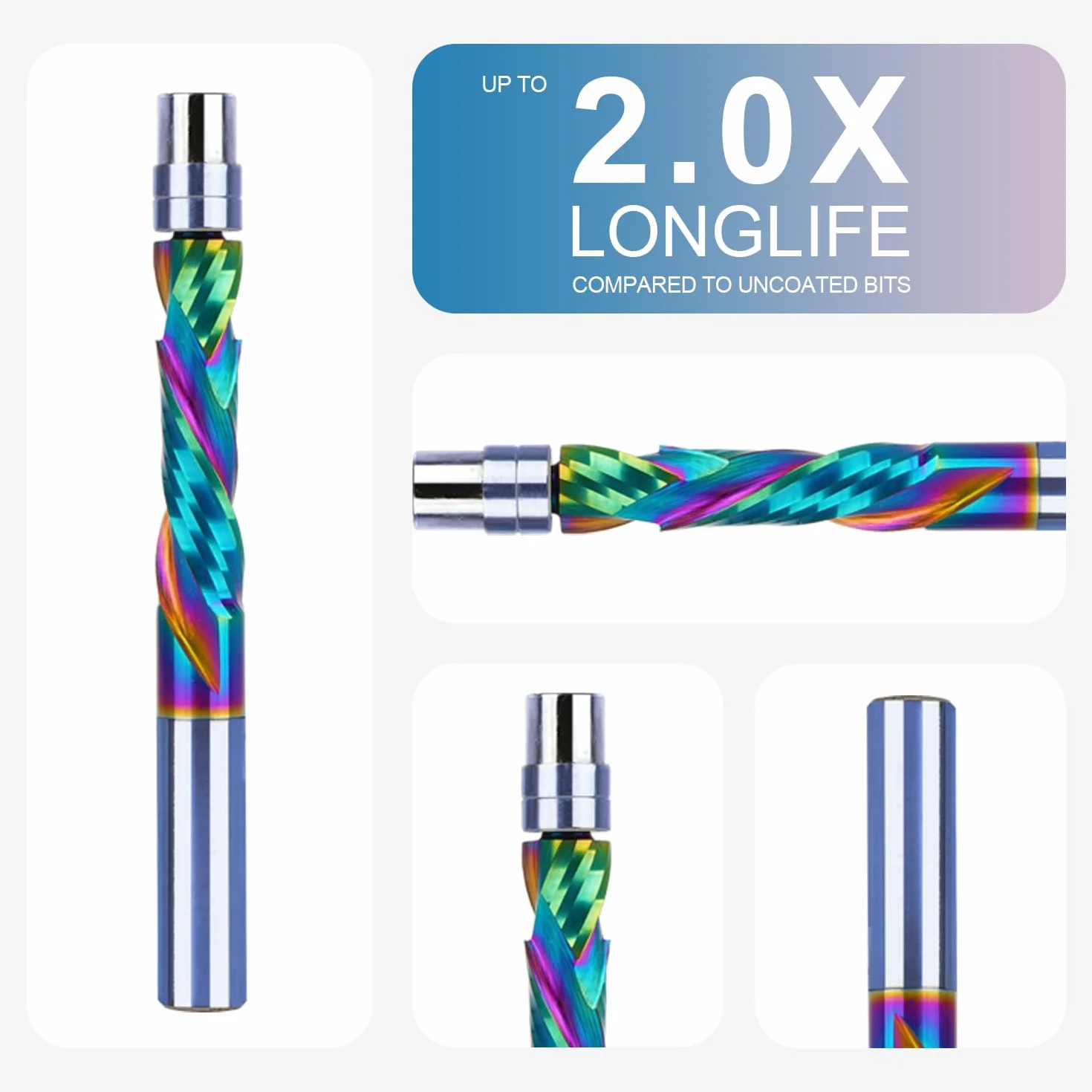 SpeTool Frez do wyrównywania 8 mm, trzonek spiralny, ekstra długi, kompresja 32 mm, DLC, powłoka VHM, podwójne łożysko kulkowe
