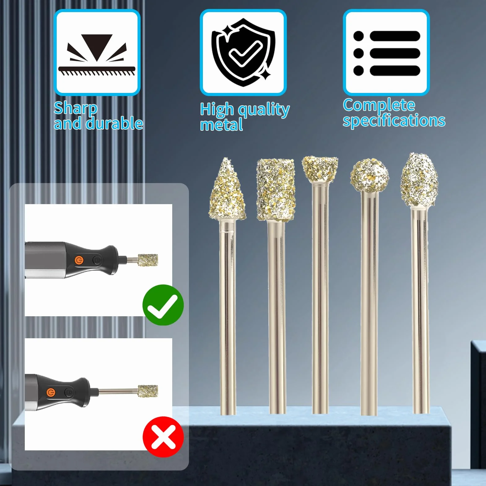 20 sztuk narzędzi do frezowania diamentów, kompatybilny z Dremel i innymi narzędziami obrotowymi z osią 1/8" 3 mm, do rzeźbienia, polerowania, szkła i ceramiki