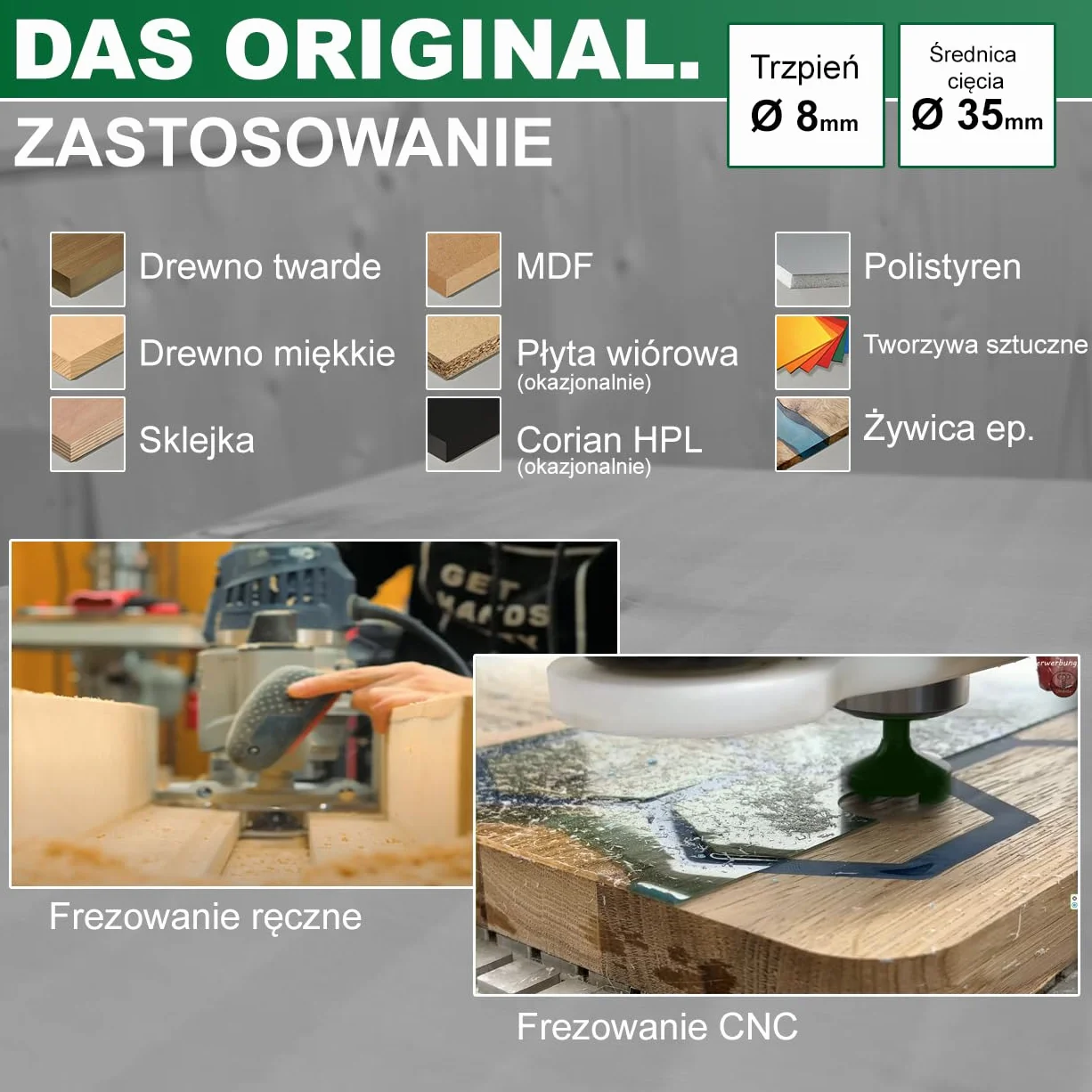 Fraiser Tornado Sniper – frez do wyrównywania drewna, trzpień 8 mm, średnica 35 mm, wkładki z węglika spiekanego 10,5 × 10,5 mm – do płaszczyzn, rowków i krawędzi, do frezarki górnowrzecionowej