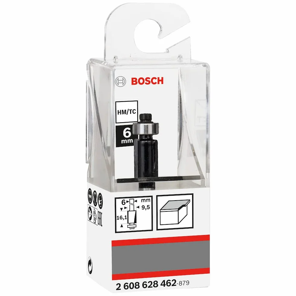 Bosch 1x Frez prosty PRO z łożyskiem kulkowym na dole (do Miękkie drewno, Twarde drewno, Ø 9,5 mm, Professional Akcesoria Frez ręczny, Frez krawędziowy)