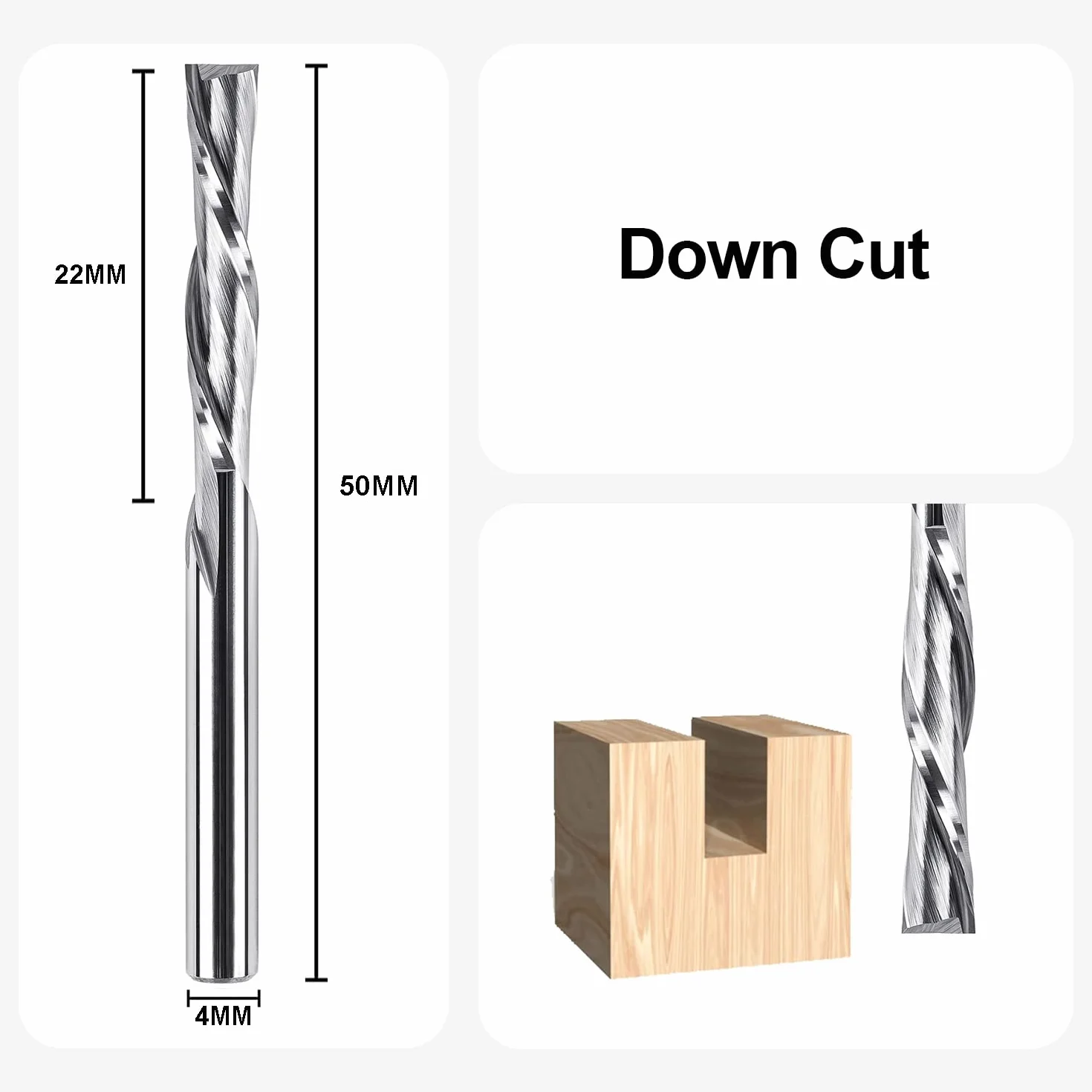 SpeTool Frez spiralny do routera z downCut 4 mm średnica cięcia 4 mm trzpień 22 mm długość cięcia HRC55 węglik spiekany CNC do rzeźbienia w drewnie