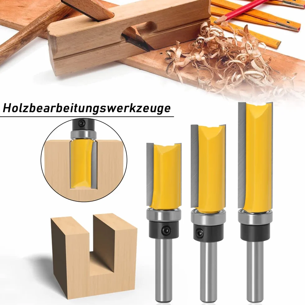 Mesee 3-częściowy zestaw frezów z trzpieniami 8 mm, zestaw frezów prostych, freza do frezarki, freza rowkowa zestaw frezów do drewna z łożyskami kulkowymi u dołu, profesjonalna freza do obróbki drewna