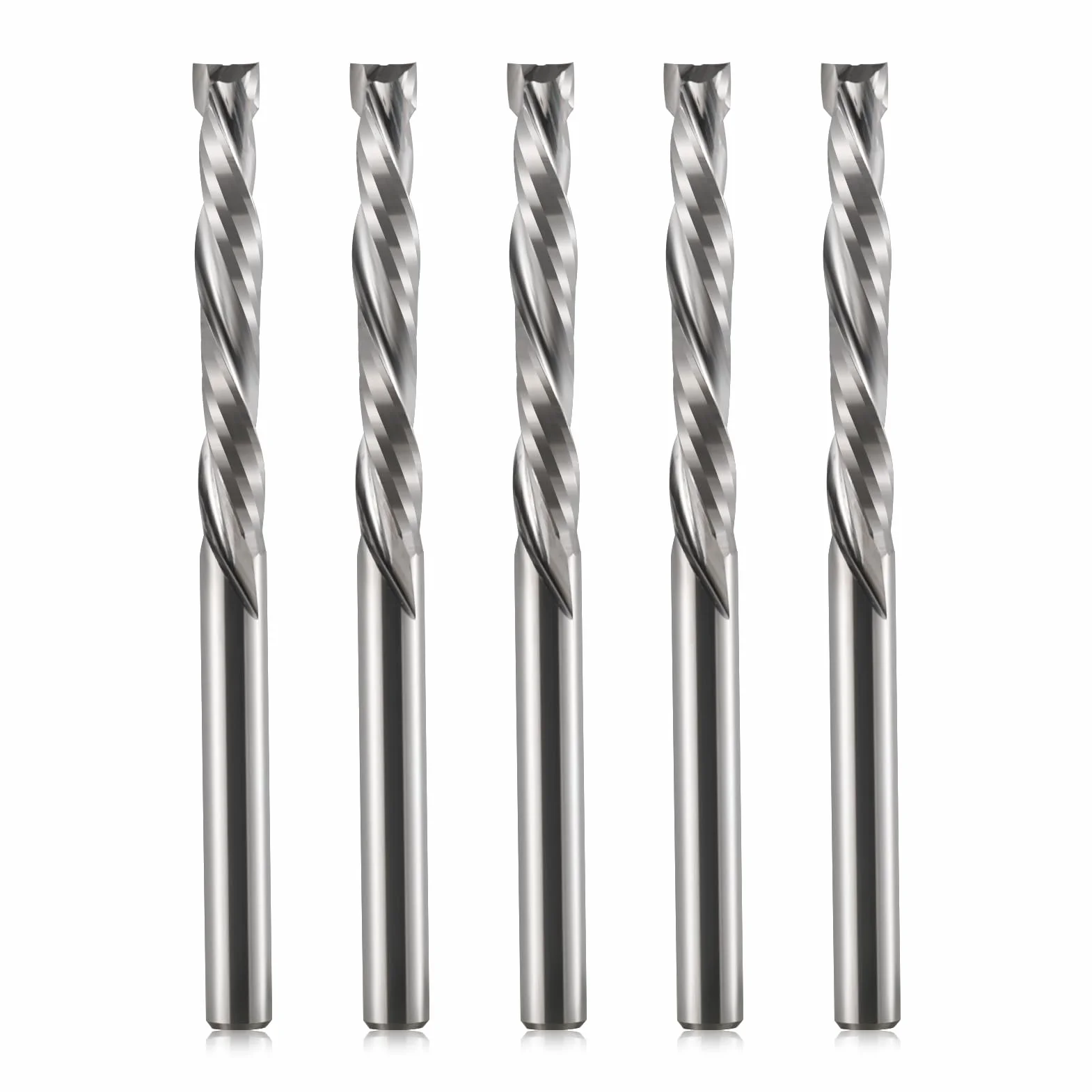 1/8 cala (3,175 mm) trzonek frez z twardego metalu, cięcie w górę i w dół, frez spiralny CNC, 2-ostrzowa głowica frez kompresyjny do grawerowania, frezowania i obróbki drewna, zestaw 5 szt