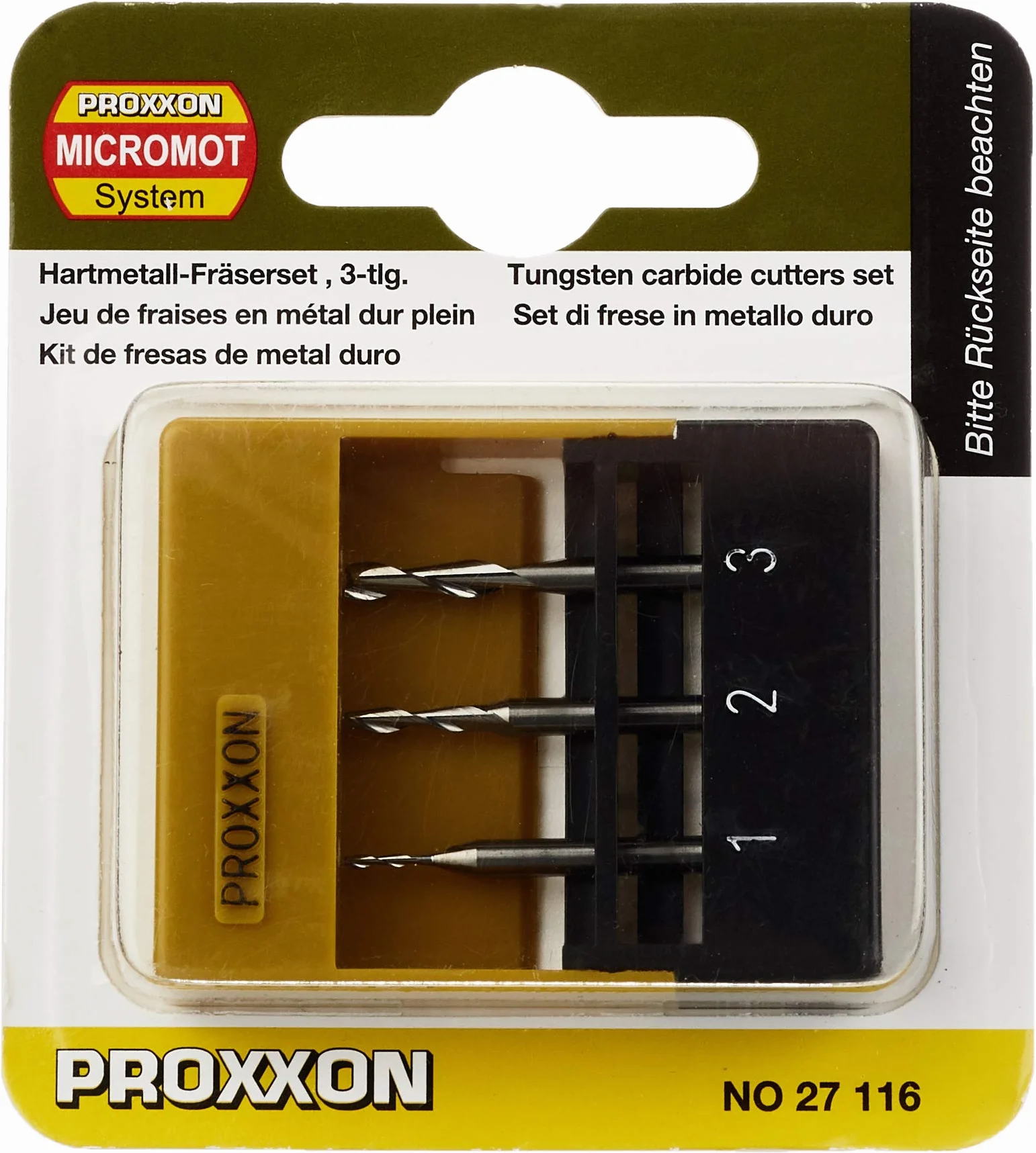 PROXXON 27116 Frez trzpieniowy z w pełni hartowanego metalu, zestaw 3-elementowy