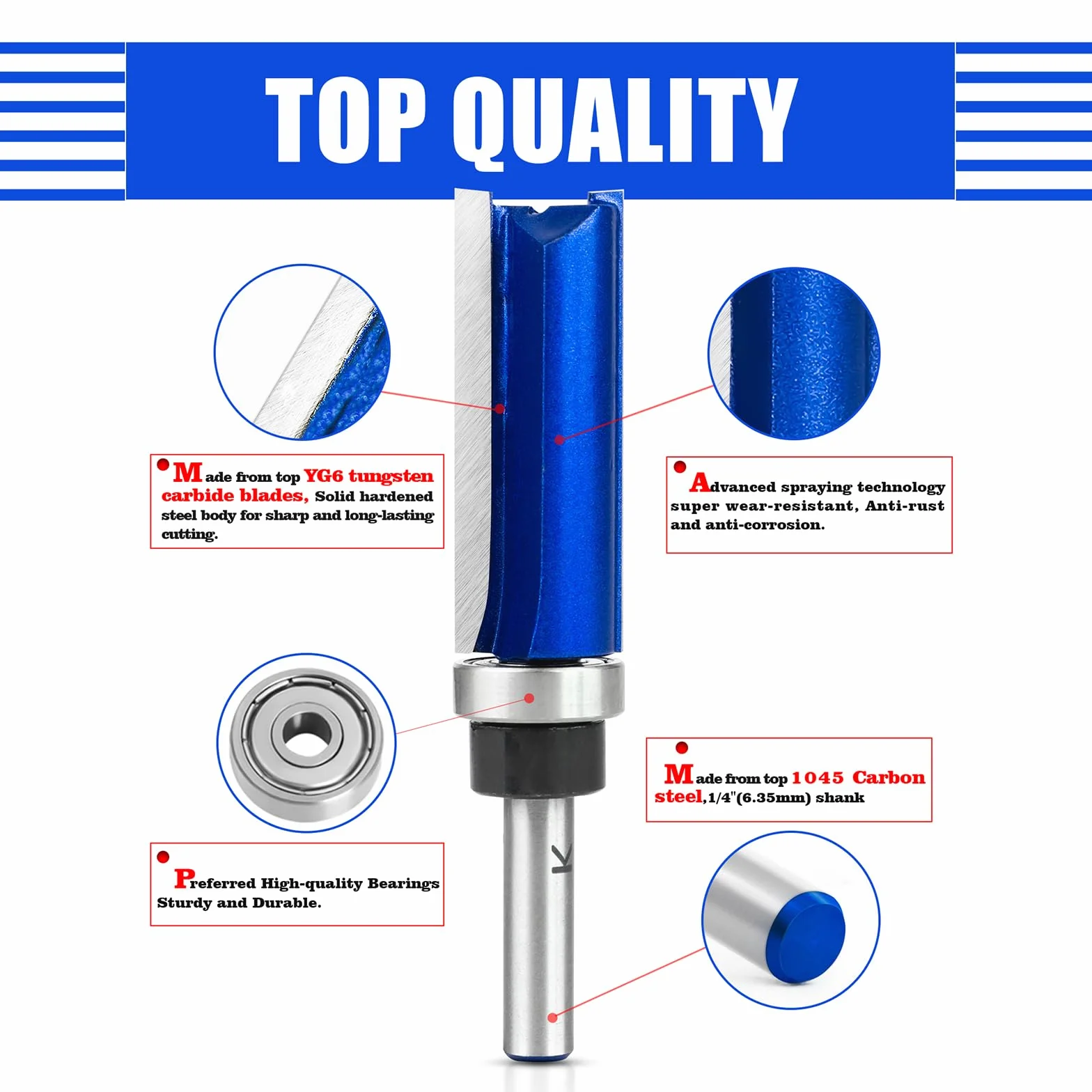 Frez do wyrównywania 8 mm, długość robocza 25 mm krawędzie, frez kopiujący, frez do wyrównywania z łożyskiem kulkowym, frez do drewna, frez do drewna, średnica cięcia 19 mm