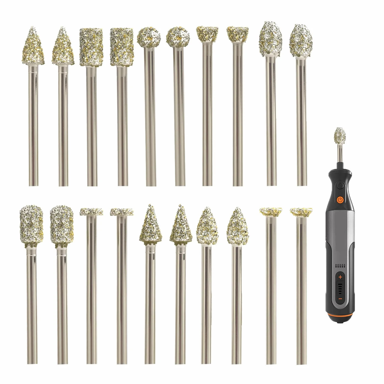 20 sztuk narzędzi do frezowania diamentów, kompatybilny z Dremel i innymi narzędziami obrotowymi z osią 1/8" 3 mm, do rzeźbienia, polerowania, szkła i ceramiki