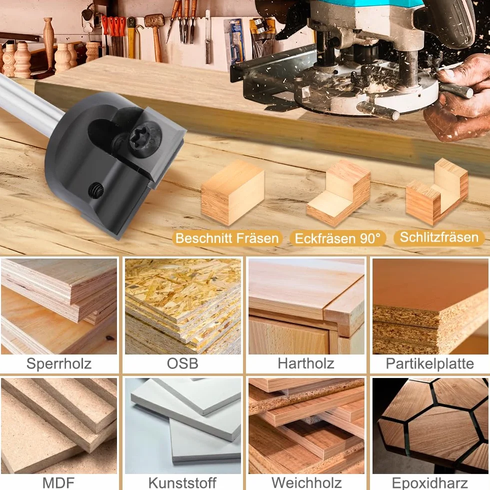 Frez czołowy do frezarek górnowrzecionowych z trzonkiem 6 mm – średnica cięcia 25,4 mm – z 2 nożami z twardego metalu 12 x 12 mm, frez krawędziowy CNC do frezowania płaskiego, rowków i