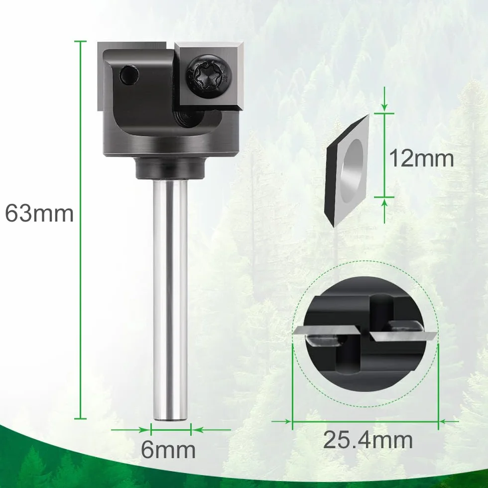Frez czołowy do frezarek górnowrzecionowych z trzonkiem 6 mm – średnica cięcia 25,4 mm – z 2 nożami z twardego metalu 12 x 12 mm, frez krawędziowy CNC do frezowania płaskiego, rowków i