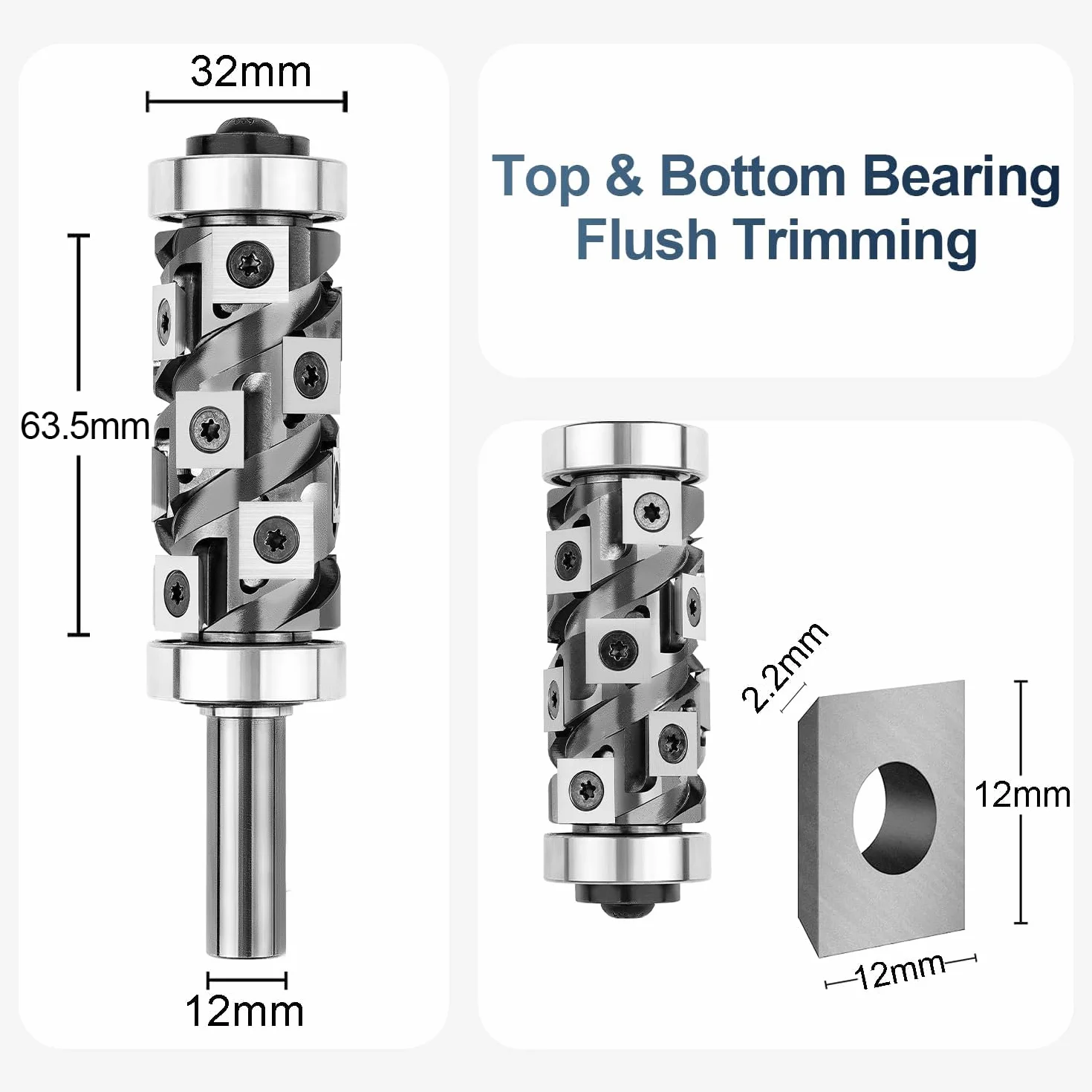 SpeTool Up&Down Frez do kopiowania 12 mm średnica wiertła spiralny frez do przycinania z twardego metalu kompresja 32 mm średnica rowka do drewna z podwójnym łożyskiem