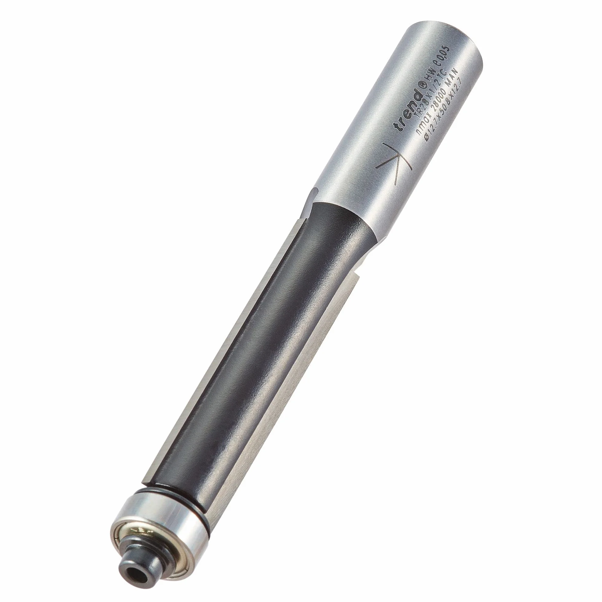 Trend Trade Trade Trimmer Frez z przewodnikiem, trzpień 1/2 cala, średnica cięcia 12,7 mm i długość cięcia 50 mm, końcówka z węglika wolframu, TR28X1/2TC
