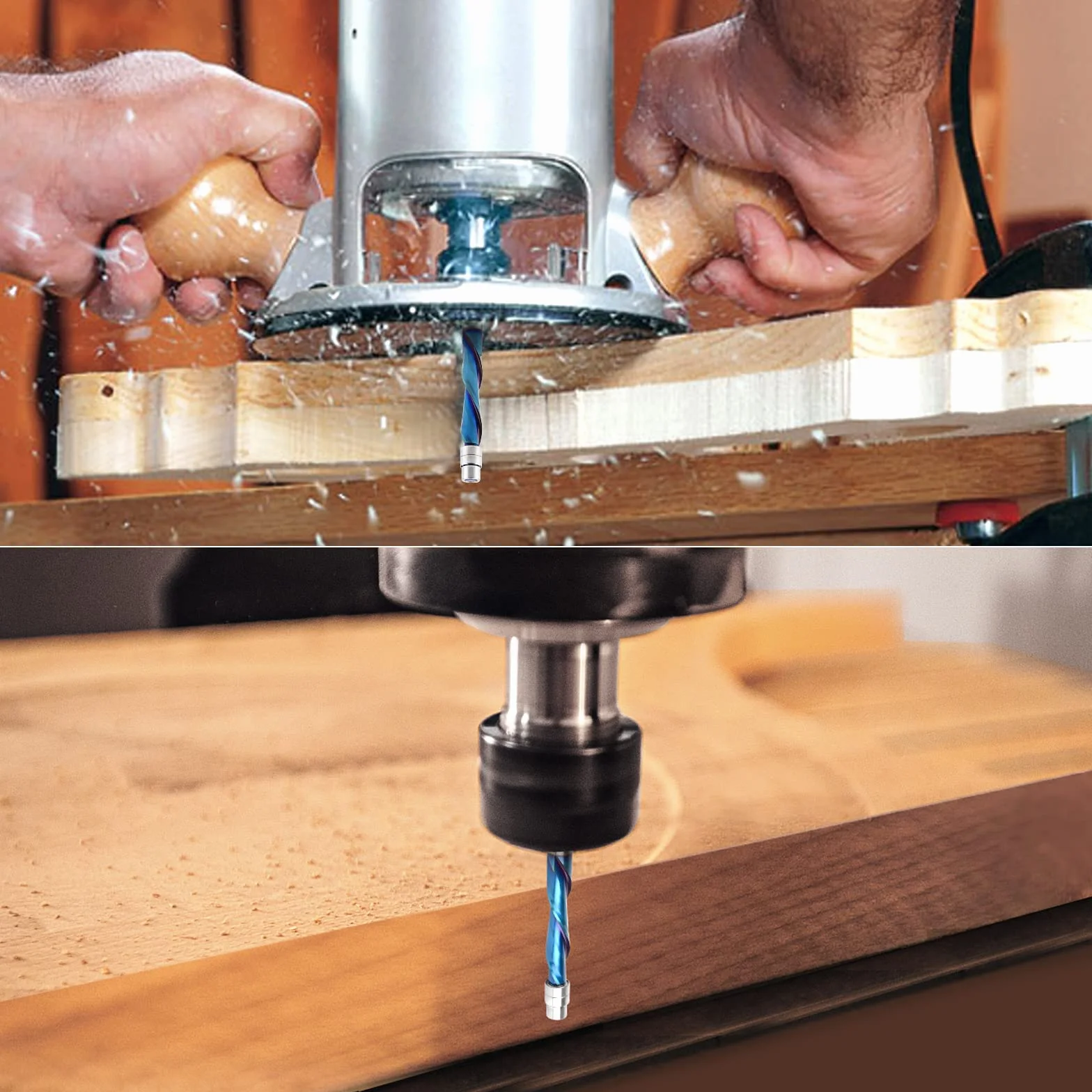 Downcut Spiral Flush Trim Router Bit, 1/4 cala Shank Solid Carbide Flush Trim Frezy spiralne z Nano-Coated by EANOSIC (1/10.2 cm Shank Down-Cut)
