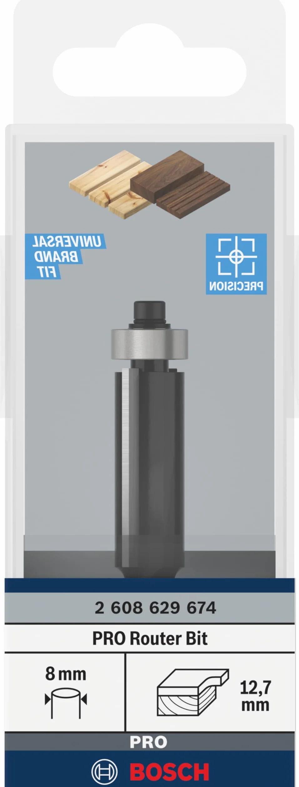Bosch 1x Frez prosty PRO z łożyskiem kulkowym na dole (do Miękkie drewno, Twarde drewno, Ø 12,7 mm, Professional Akcesoria Frez ręczny, Frez krawędziowy)