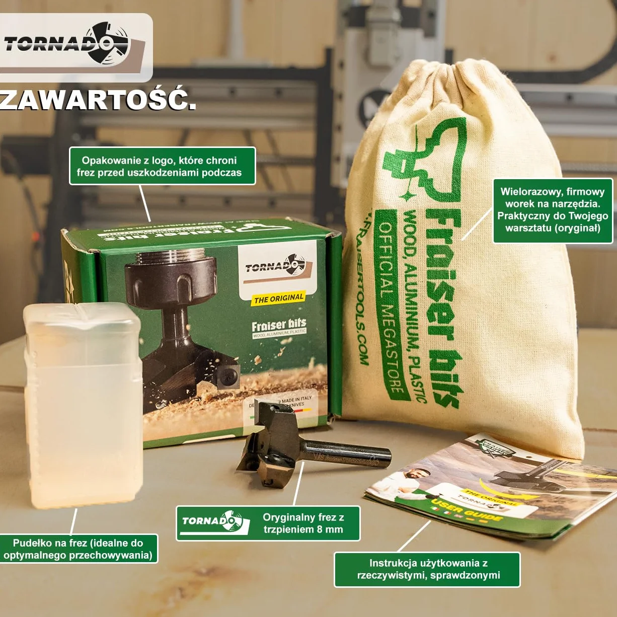 Fraiser Tornado – frez do wyrównywania drewna, trzpień 8 mm, średnica 35 mm, płytki z węglika 10,5 × 10,5 mm – do płaszczyzn, rowków i krawędzi, do frezarki górnowrzecionowej