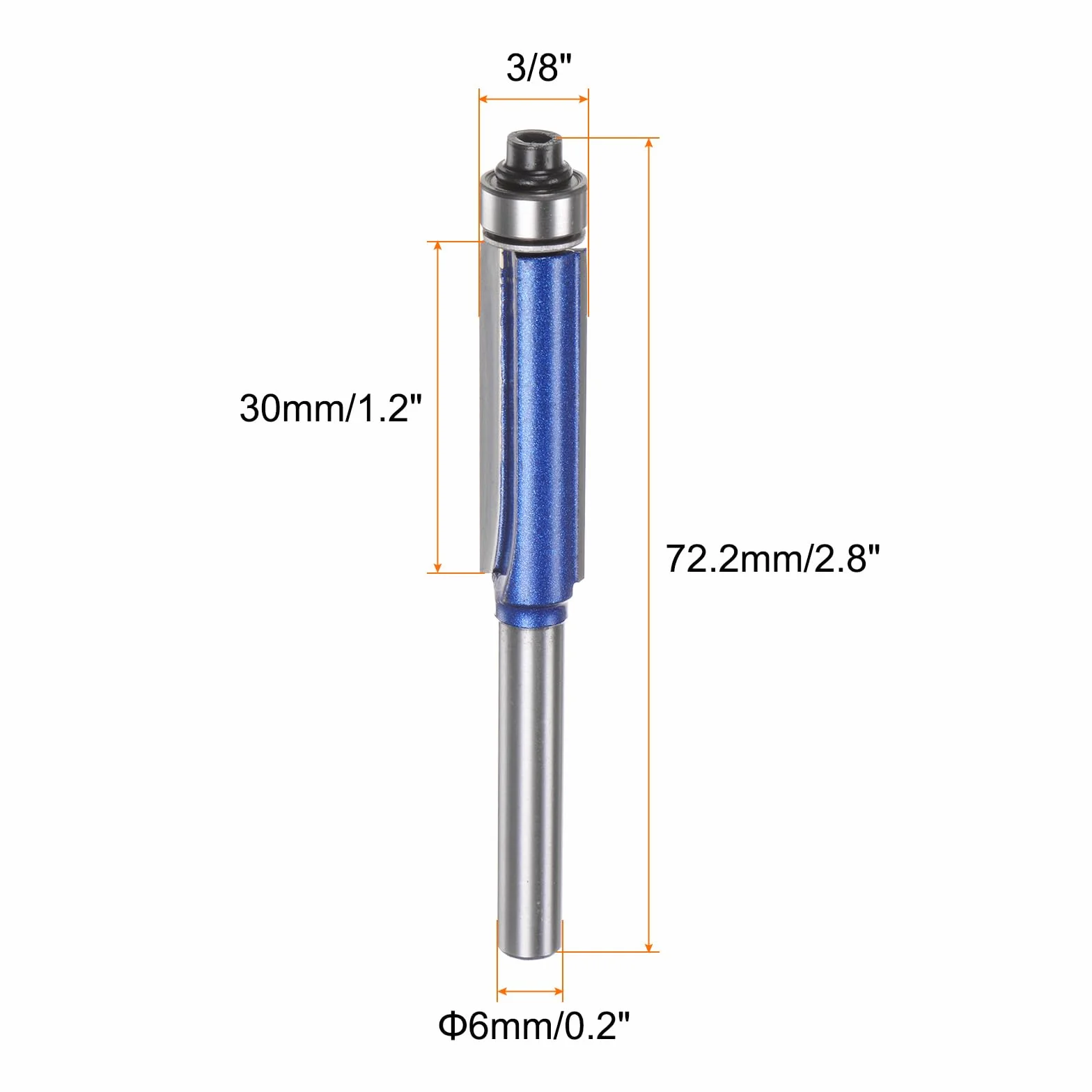 QUARKZMAN Frez do krawędzi 6 mm, trzonek 3/8", średnica 1,2", głębokość cięcia górnego łożyska, prosta frez do cięcia twardego metalu do płyt wiórowych, sklejki, MDF, prac drewnianych,