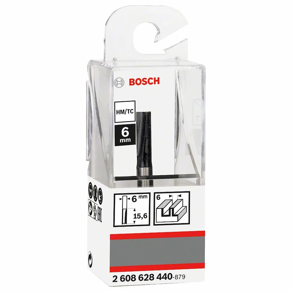Bosch 1x Frez prosty płaski PRO, dwa rowki (do Miękkie drewno, Twarde drewno, Ø 6 mm, Professional Akcesoria Frez ręczny, Frez krawędziowy)