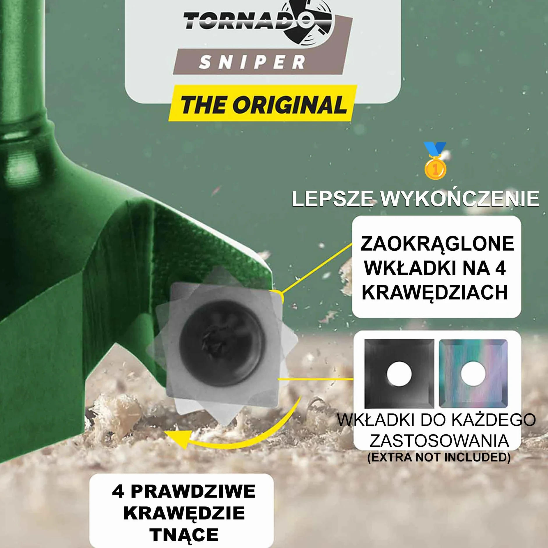 Fraiser Tornado Sniper – frez do wyrównywania drewna, trzpień 8 mm, średnica 35 mm, wkładki z węglika spiekanego 10,5 × 10,5 mm – do płaszczyzn, rowków i krawędzi, do frezarki górnowrzecionowej