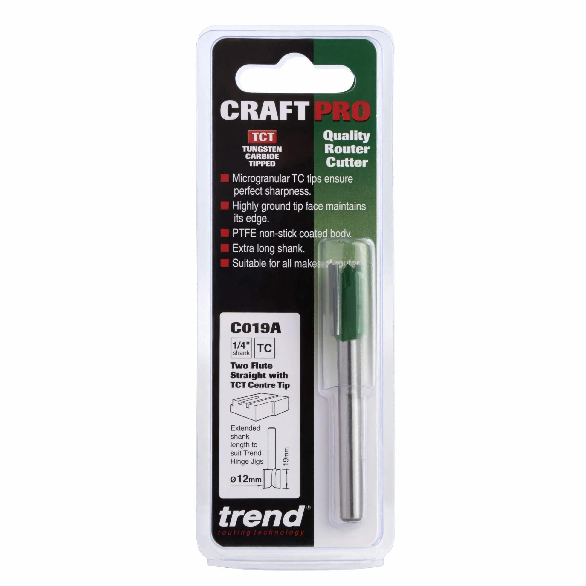 Trend C019AX1/4TC Craft Pro 1/4-Calowa Cholewka z Węglika Wolframu Prosty Frez