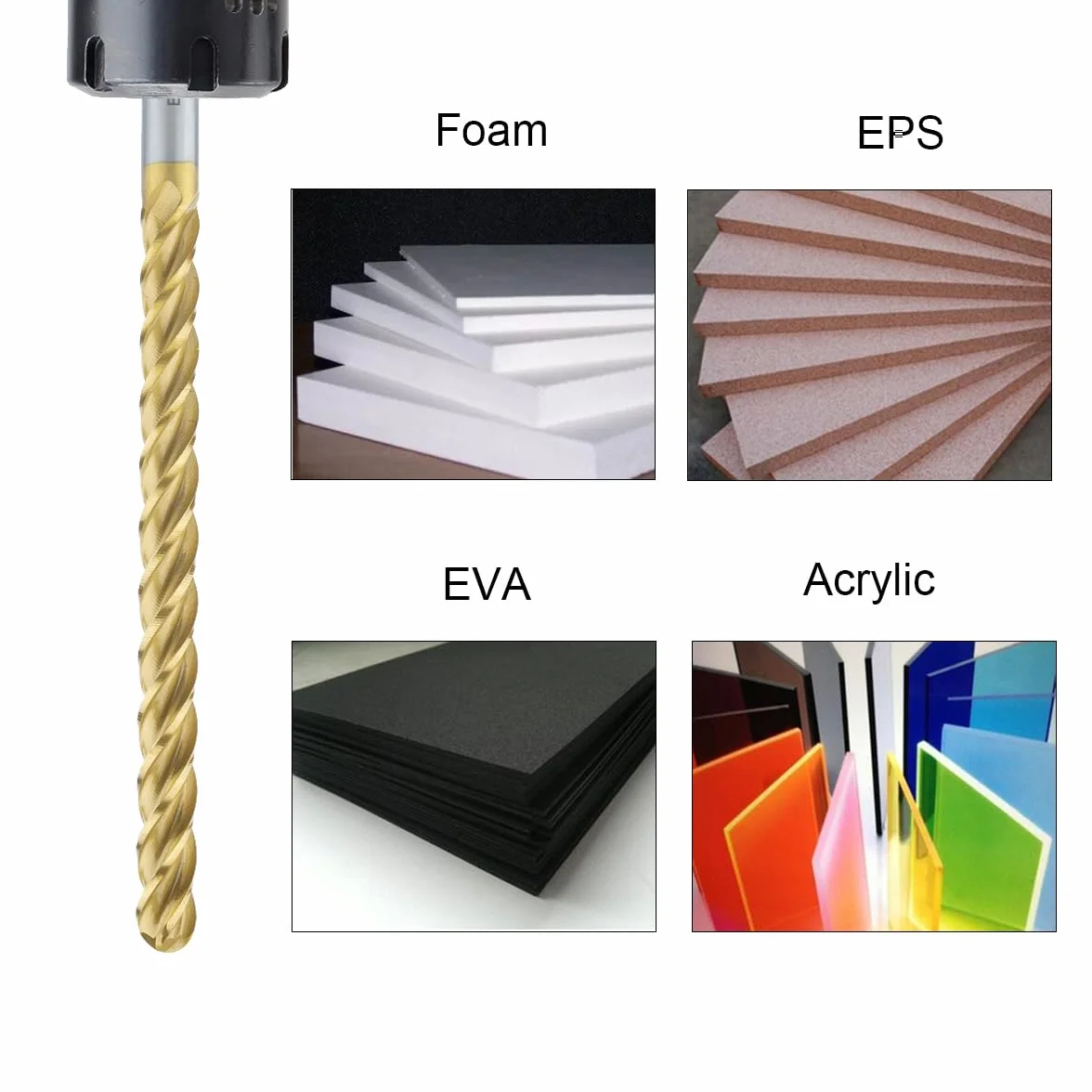 EVA EPS Styropianowy frez CNC do cięcia długich, spiralnych długich frezów końcowych HSS Frez do pianki CNC 2D / 3D (D12xR6x150x200)