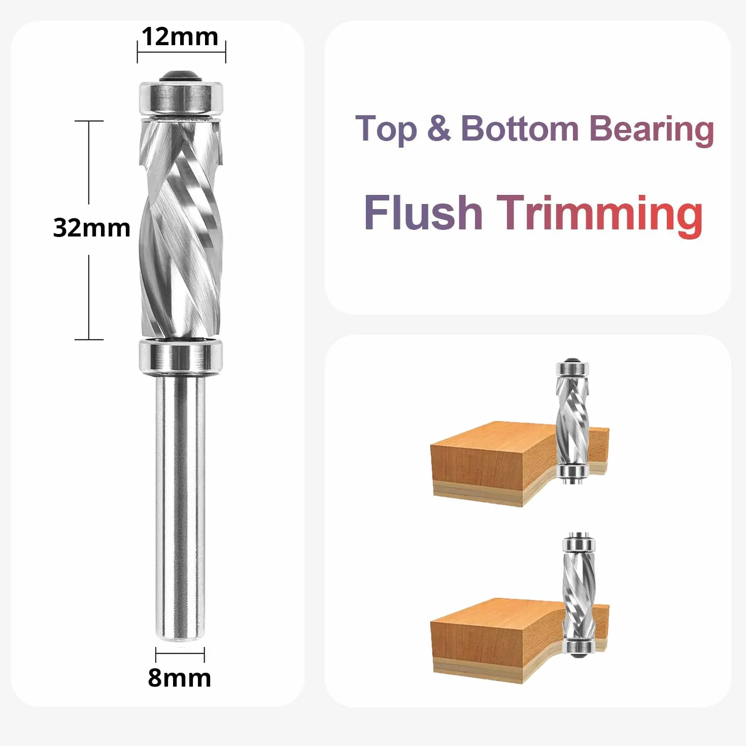 SpeTool Spiralna frez do wyrównywania powierzchni 8 mm trzonek, długi Up&Down frez kompresyjny do frezarki górnowrzecionowej 12 mm średnica cięcia 32 mm długość cięcia z węglika spiekanego do obróbki
