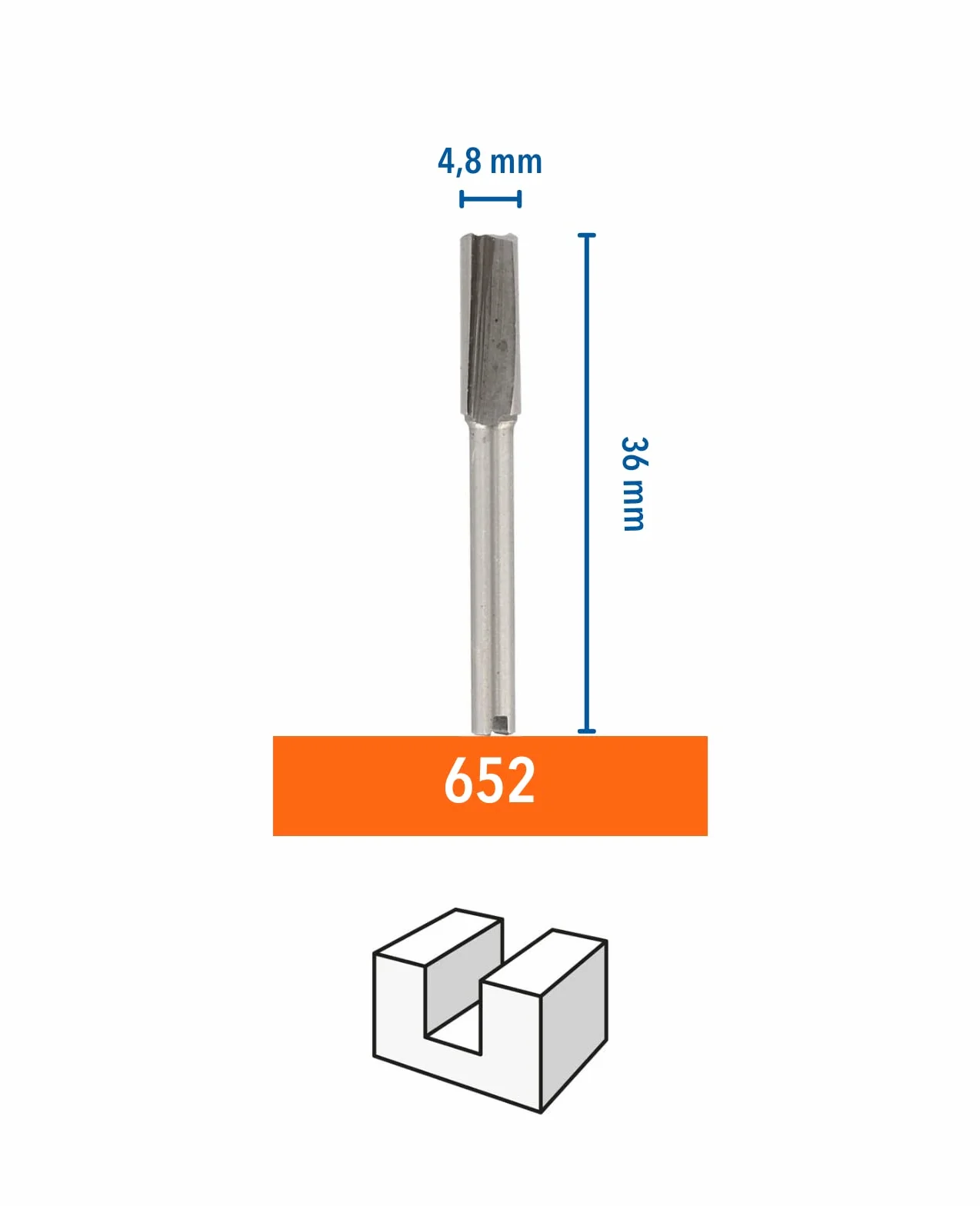 Dremel 652 akcesoria frez do zarysów płaskich HSS – akcesorium obrotowe do inkrustacji i frezowania zarysów płaskich 4,8 mm