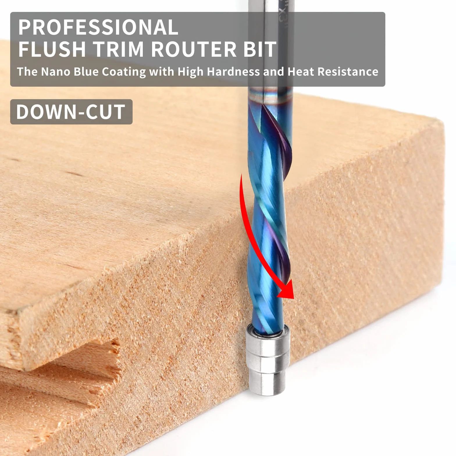 Downcut Spiral Flush Trim Router Bit, 1/4 cala Shank Solid Carbide Flush Trim Frezy spiralne z Nano-Coated by EANOSIC (1/10.2 cm Shank Down-Cut)