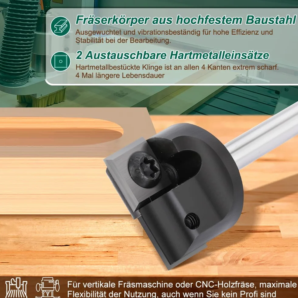 Frez czołowy do frezarek górnowrzecionowych z trzonkiem 6 mm – średnica cięcia 25,4 mm – z 2 nożami z twardego metalu 12 x 12 mm, frez krawędziowy CNC do frezowania płaskiego, rowków i