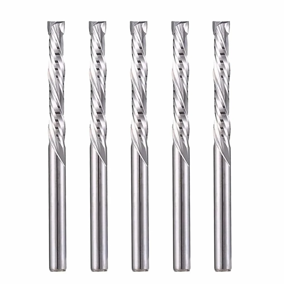 EU_HOZLY 3. 175 x 22 mm UP & DOWN cięcie dwóch fletów spiralnych mechanizm z węglików spiekanych przecinak narzędziowy do CNC Router Kompresja Bity drewniane Opakowanie zawiera 5 sztuk