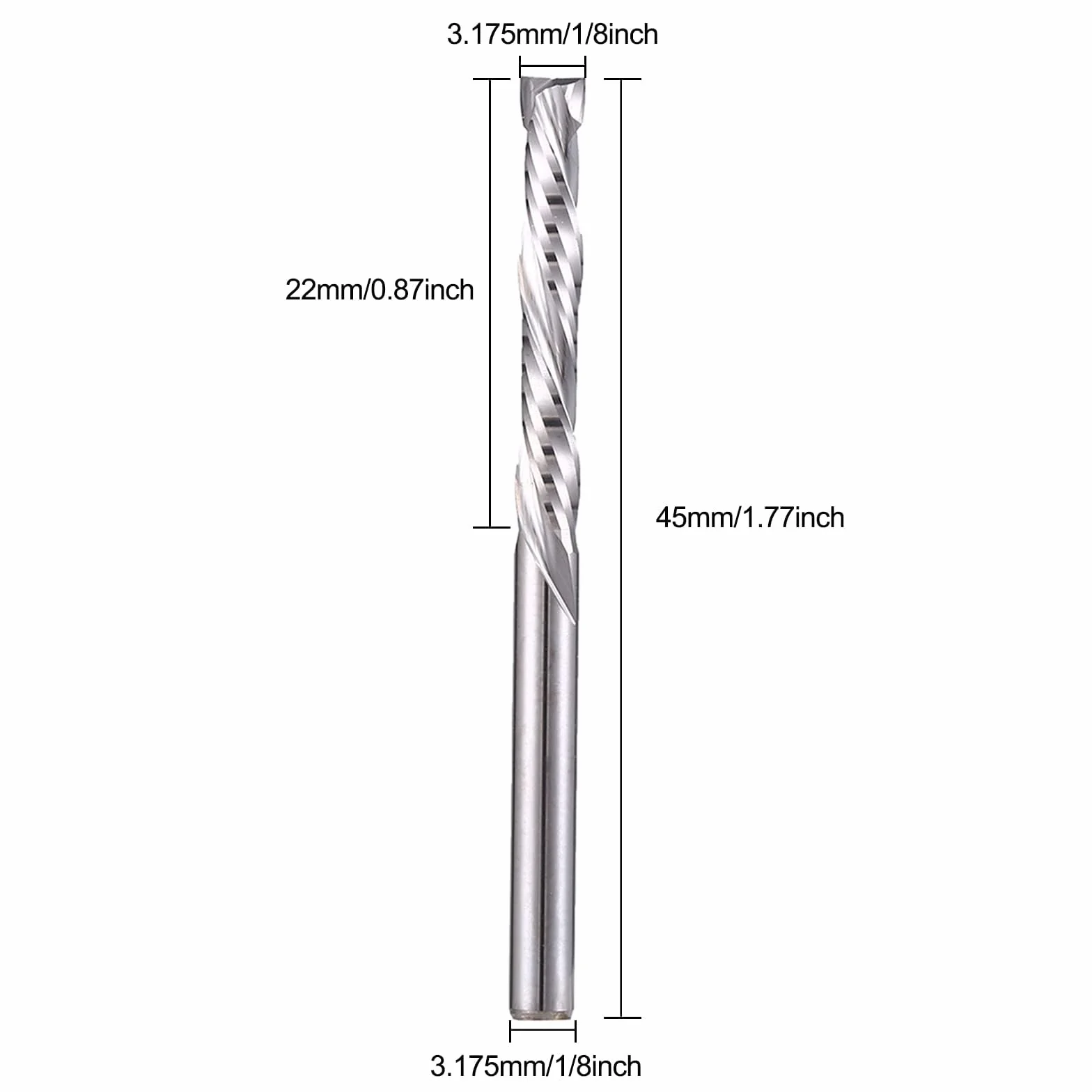 EU_HOZLY 3. 175 x 22 mm UP & DOWN cięcie dwóch fletów spiralnych mechanizm z węglików spiekanych przecinak narzędziowy do CNC Router Kompresja Bity drewniane Opakowanie zawiera 5 sztuk
