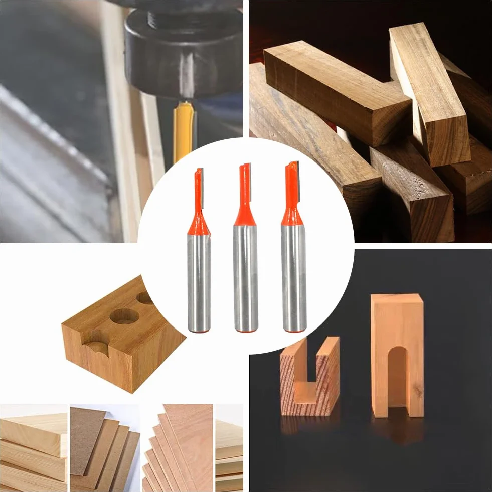 Frez do rowków trzpieniowych, frez do drewna, zestaw frezów prostych z trzonkiem, 3 profesjonalne frezy do rowków z trzonkiem 8 mm, narzędzie do obróbki drewna, frezy do obróbki drewna, bity do rowków