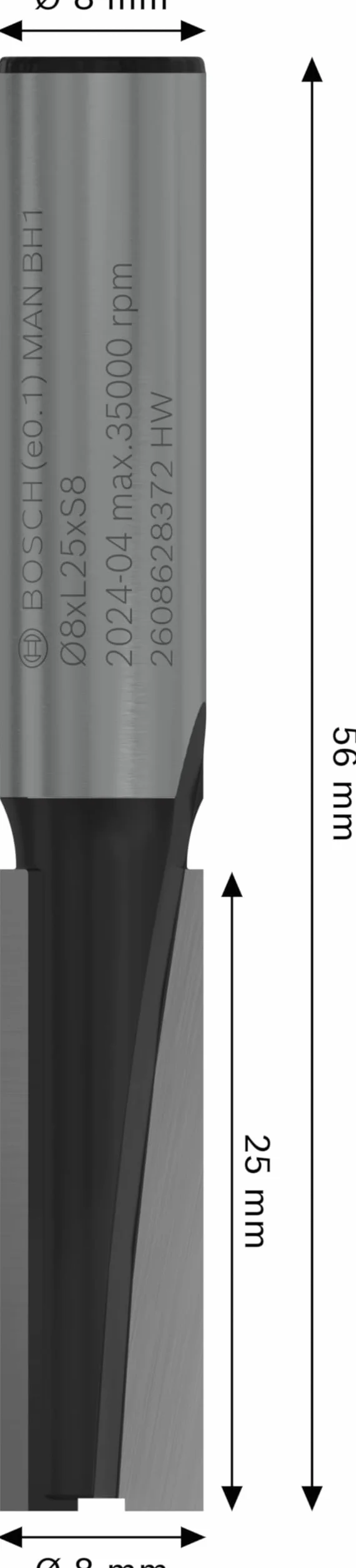 Bosch Professional Frez prosty Standard for Wood (do drewna, Ø 8 mm, Długość robocza 25,4 mm, Akcesoria frezarek ręcznych)