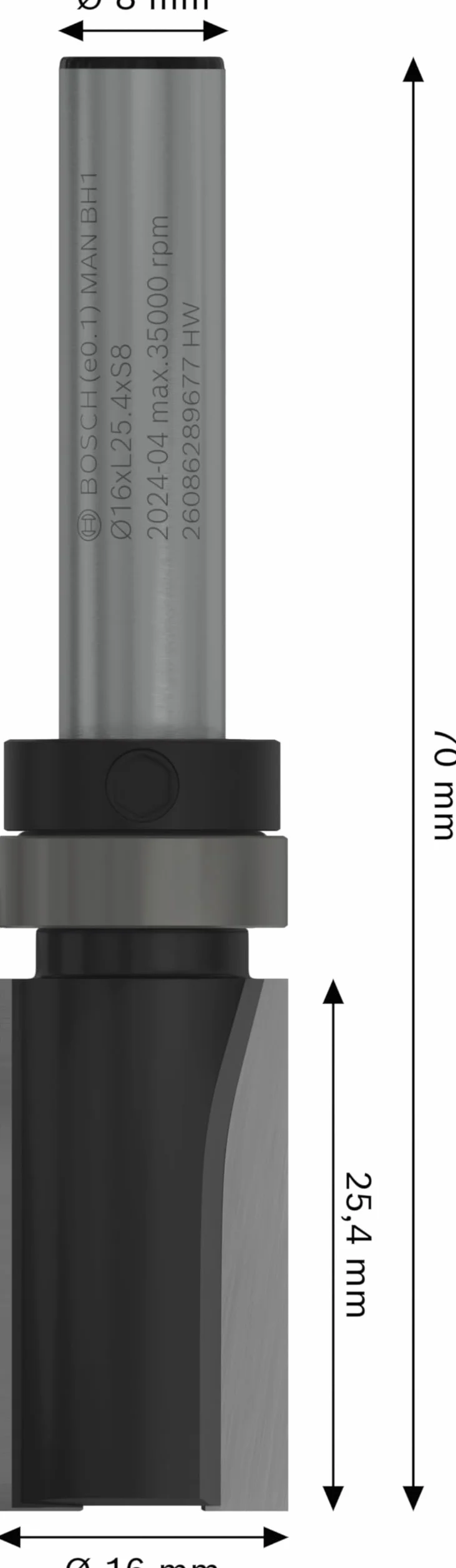 Bosch 1x Frez prosty PRO z łożyskiem kulkowym na górze (do Miękkie drewno, Twarde drewno, Ø 16 mm, Professional Akcesoria Frez ręczny, Frez krawędziowy)