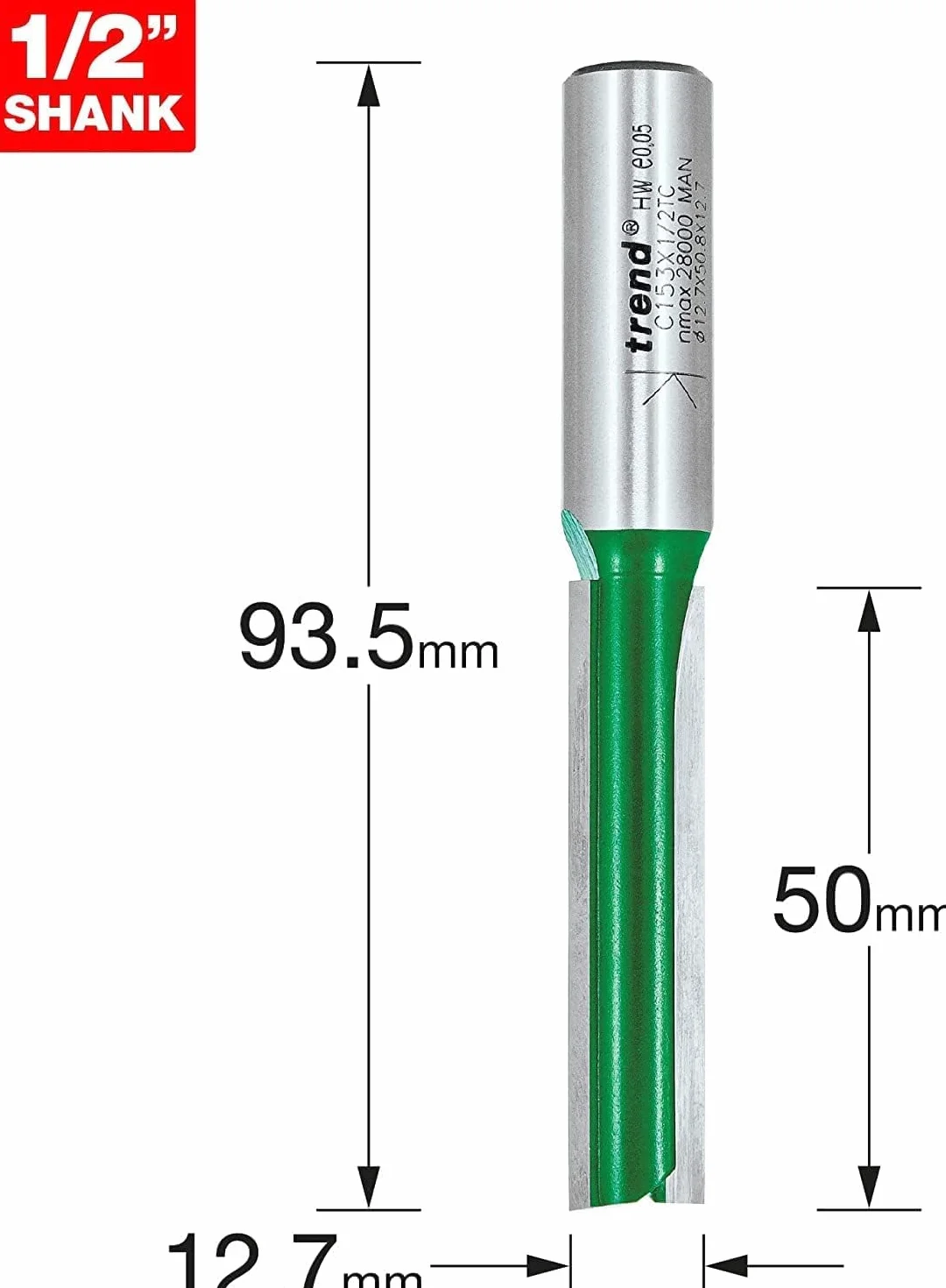 Trend CraftPro 1/2 frez do spoin z chwytem calowym - średnica 12,7 mm, dwie końcówki z węglika spiekanego, C153X1/2TC