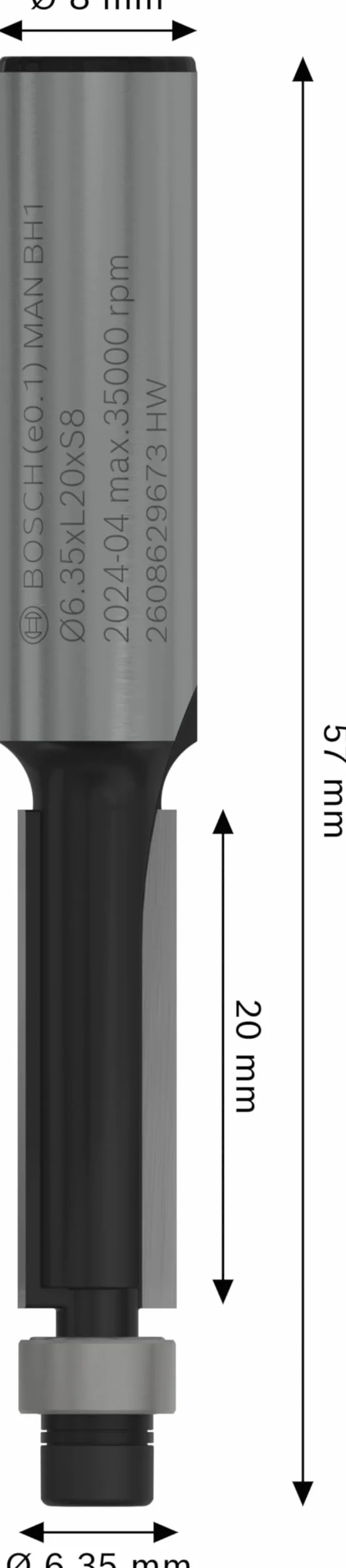 Bosch 1x Frez prosty PRO z łożyskiem kulkowym na dole (do Miękkie drewno, Twarde drewno, Ø 6,4 mm, Professional Akcesoria Frez ręczny, Frez krawędziowy)