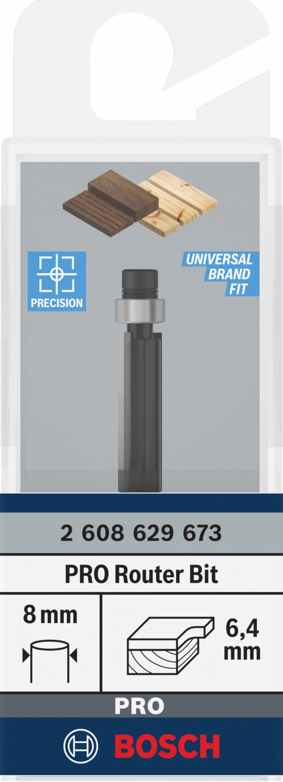 Bosch 1x Frez prosty PRO z łożyskiem kulkowym na dole (do Miękkie drewno, Twarde drewno, Ø 6,4 mm, Professional Akcesoria Frez ręczny, Frez krawędziowy)