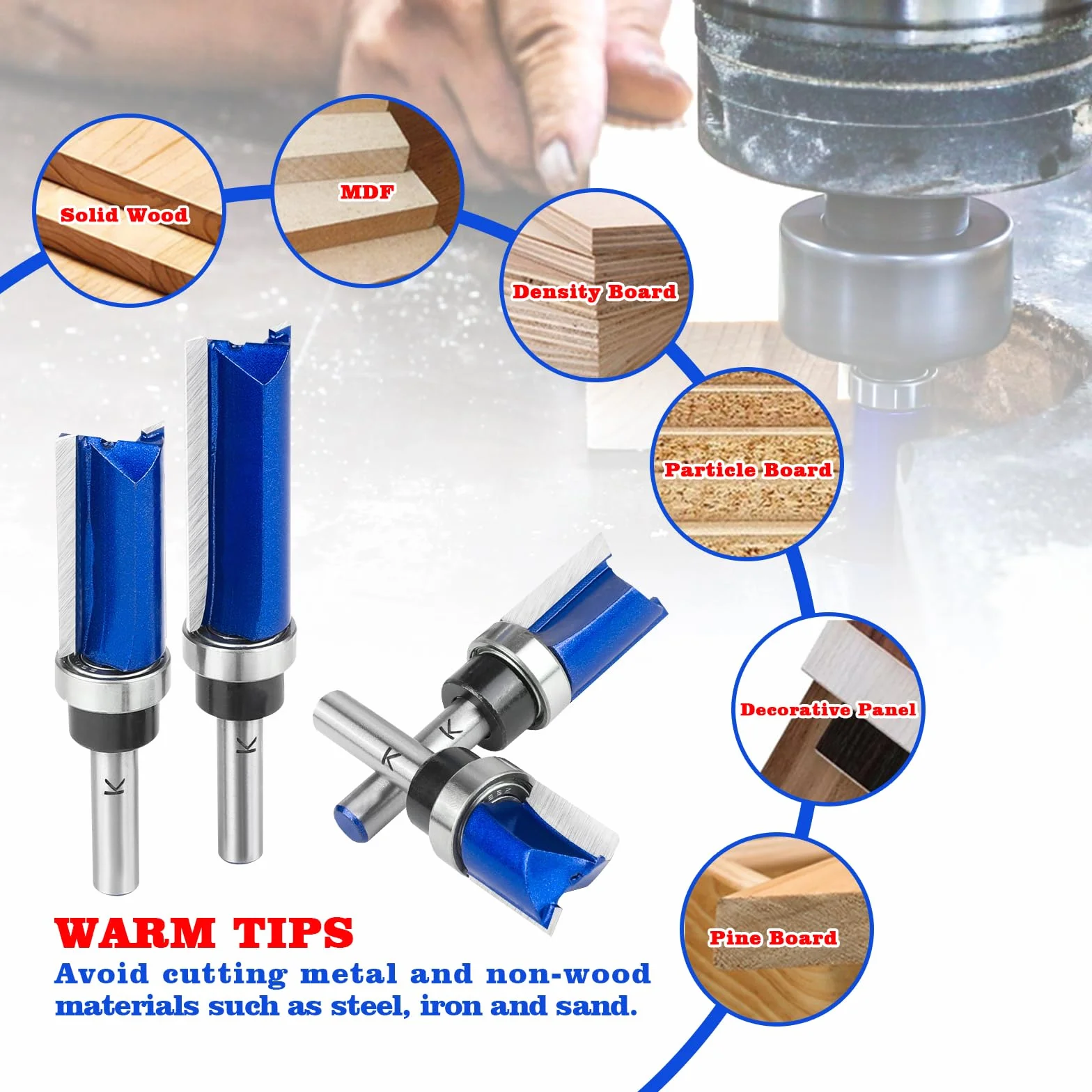 Frez do wyrównywania 8 mm, długość robocza 25 mm krawędzie, frez kopiujący, frez do wyrównywania z łożyskiem kulkowym, frez do drewna, frez do drewna, średnica cięcia 19 mm