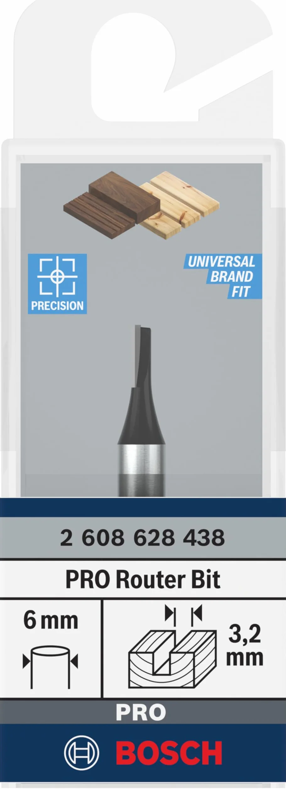 Bosch 1x Frez płaski prosty PRO, jeden rowek (do Miękkie drewno, Sklejka, Ø 3,2 mm, Professional Akcesoria Frez ręczny, Frez krawędziowy)