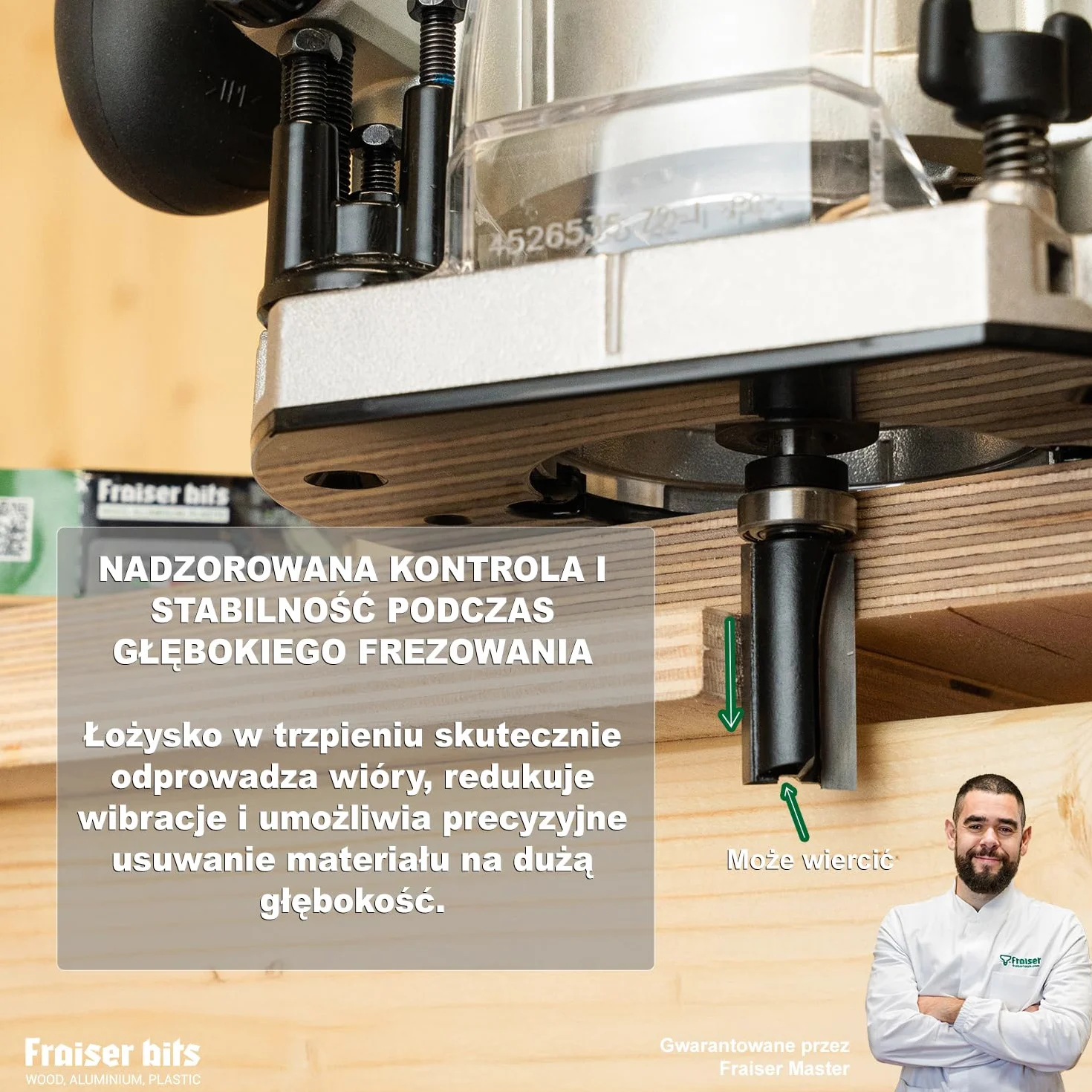 frez do drewna z łożyskiem do frezarki pionowej, trzpień 8 mm, z dwoma prostymi krawędziami tnącymi (D=16, I=32, s=8)