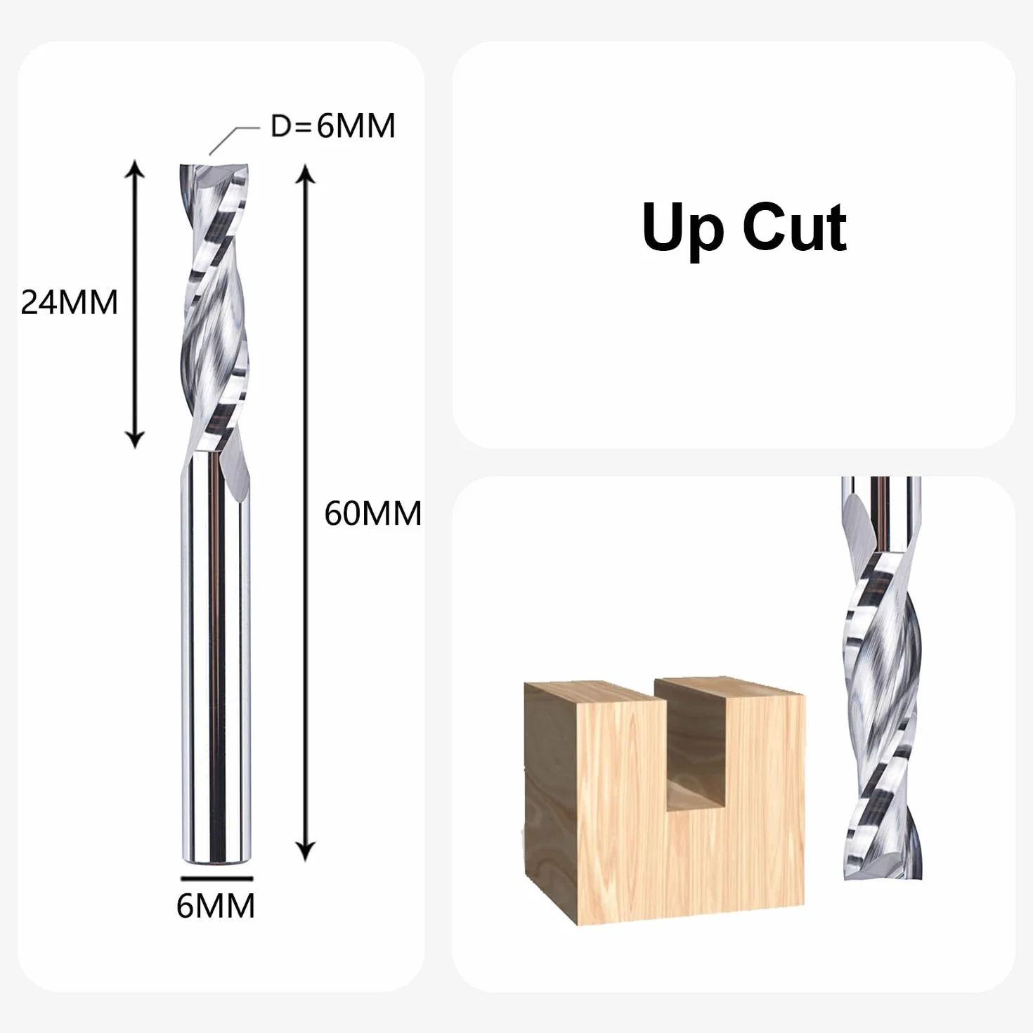 SpeTool Frezy spiralne 6 mm Upcut 24 mm długość cięcia frezy do frezarki górnowrzecionowej 2 flety CNC zestaw frezów do rowków VHM frez trzpieniowy do drewna, spiralny frez do rowków do drewna, frez
