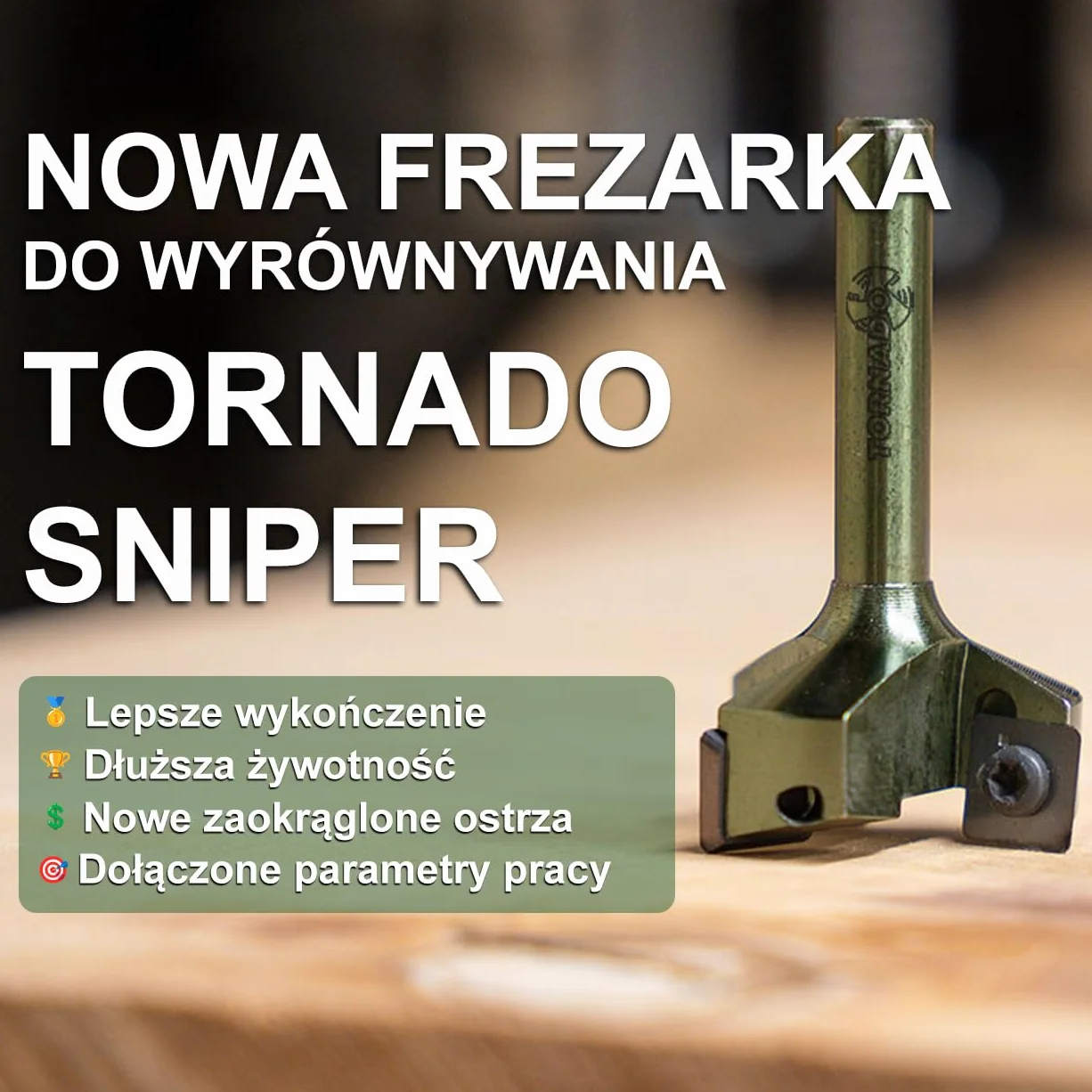 Fraiser Tornado Sniper – frez do wyrównywania drewna, trzpień 8 mm, średnica 35 mm, wkładki z węglika spiekanego 10,5 × 10,5 mm – do płaszczyzn, rowków i krawędzi, do frezarki górnowrzecionowej