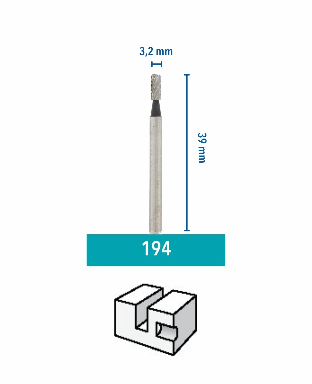 Dremel 194 końcówki frezarskie w dwupaku z zestawem akcesoriów, 2 frezy szybkotnące z głowicą z czołem cylindrycznym o średnicy roboczej 3,2 mm