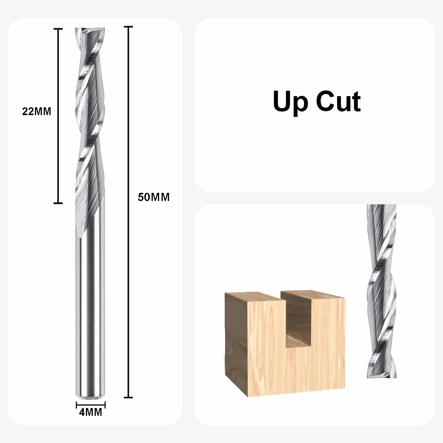 SpeTool Frez spiralny do routera z UpCut 4 mm średnica cięcia 4 mm trzpień 22 mm długość cięcia HRC55 węglik spiekany CNC do rzeźbienia w drewnie