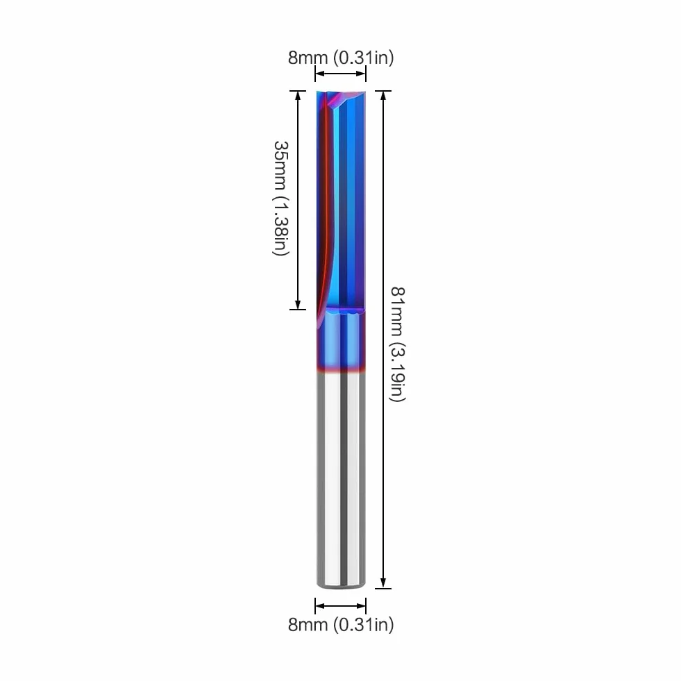 CNC frez palcowy 8 mm z powłoką nano niebieską do drewna, frez CNC do frezarki Ø8mm