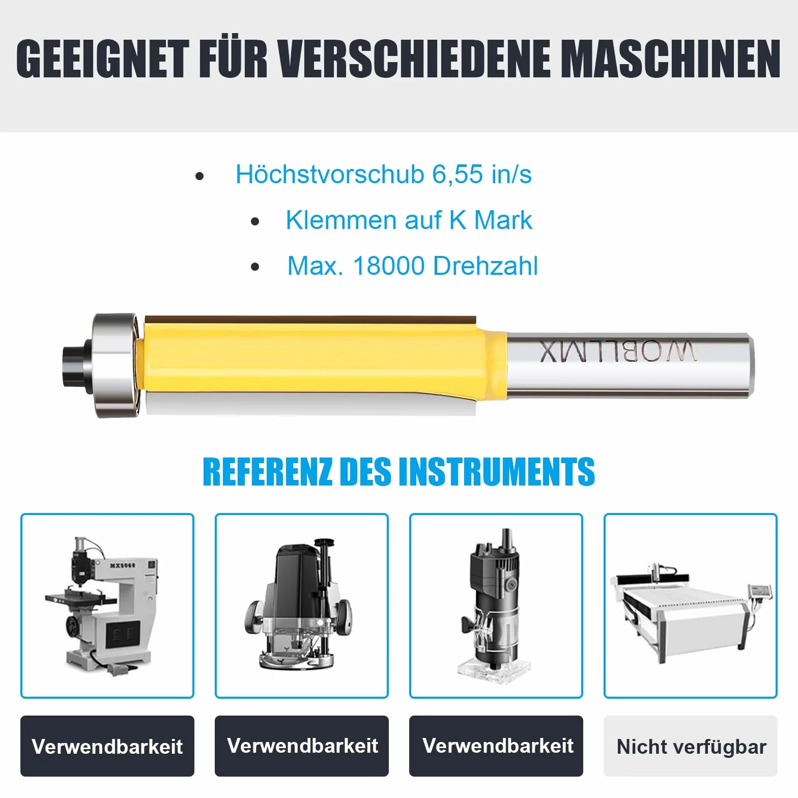 Frez do wygładzania z trzonkiem 8 mm, Ø 9,5 mm, długość robocza 50,8 mm, z łożyskiem kulkowym u góry, ostrze z twardego metalu, poręczne, trwałe i ostre, do obróbki drewna DIY w domu