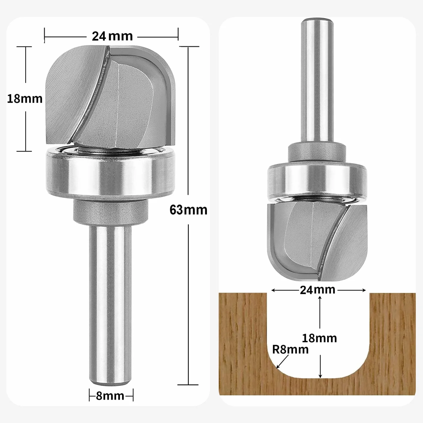 SpeTool frez do wgłębień i talerzy, frez do rowków z otworem 8mm trzonka, frez do talerzy szablon, frez bit model frez rowkowy 24mm średnica cięcia 2 żłobki frez do drewna do frezarki do obróbki
